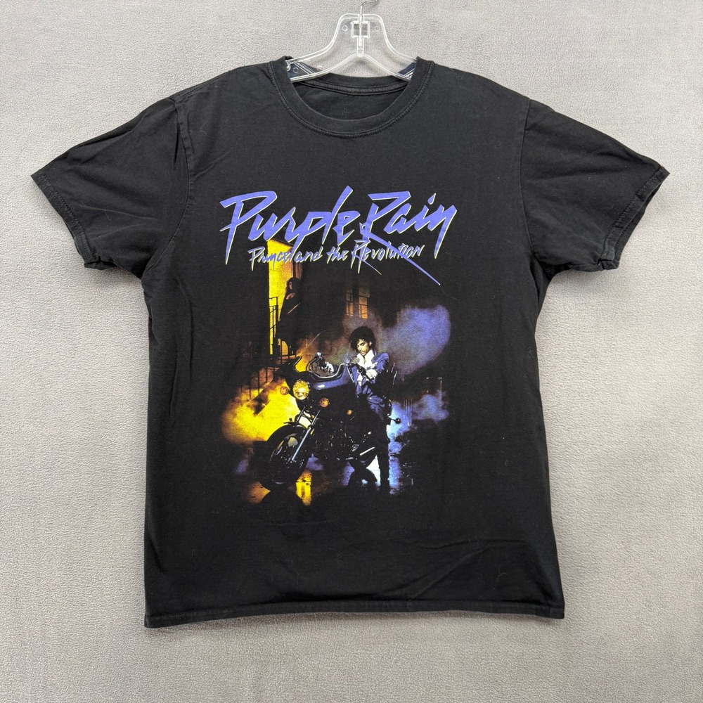 Prince Purple Rain T-Shirt Womens Large Black Short Sleeve 80s Rock Band Tee
